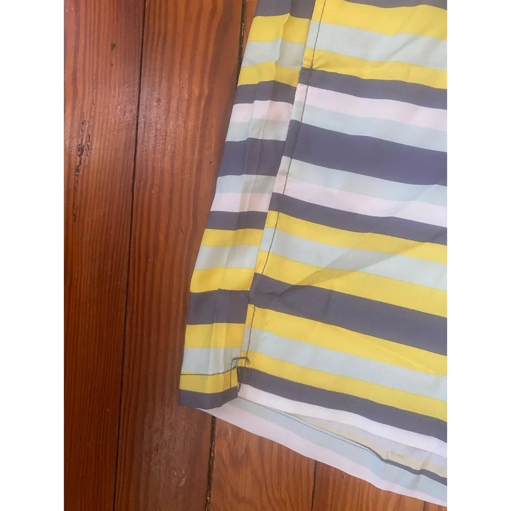 Crane Mens Striped Swim Trunks Yellow Grey Blue Board Shorts Size‎ Large
